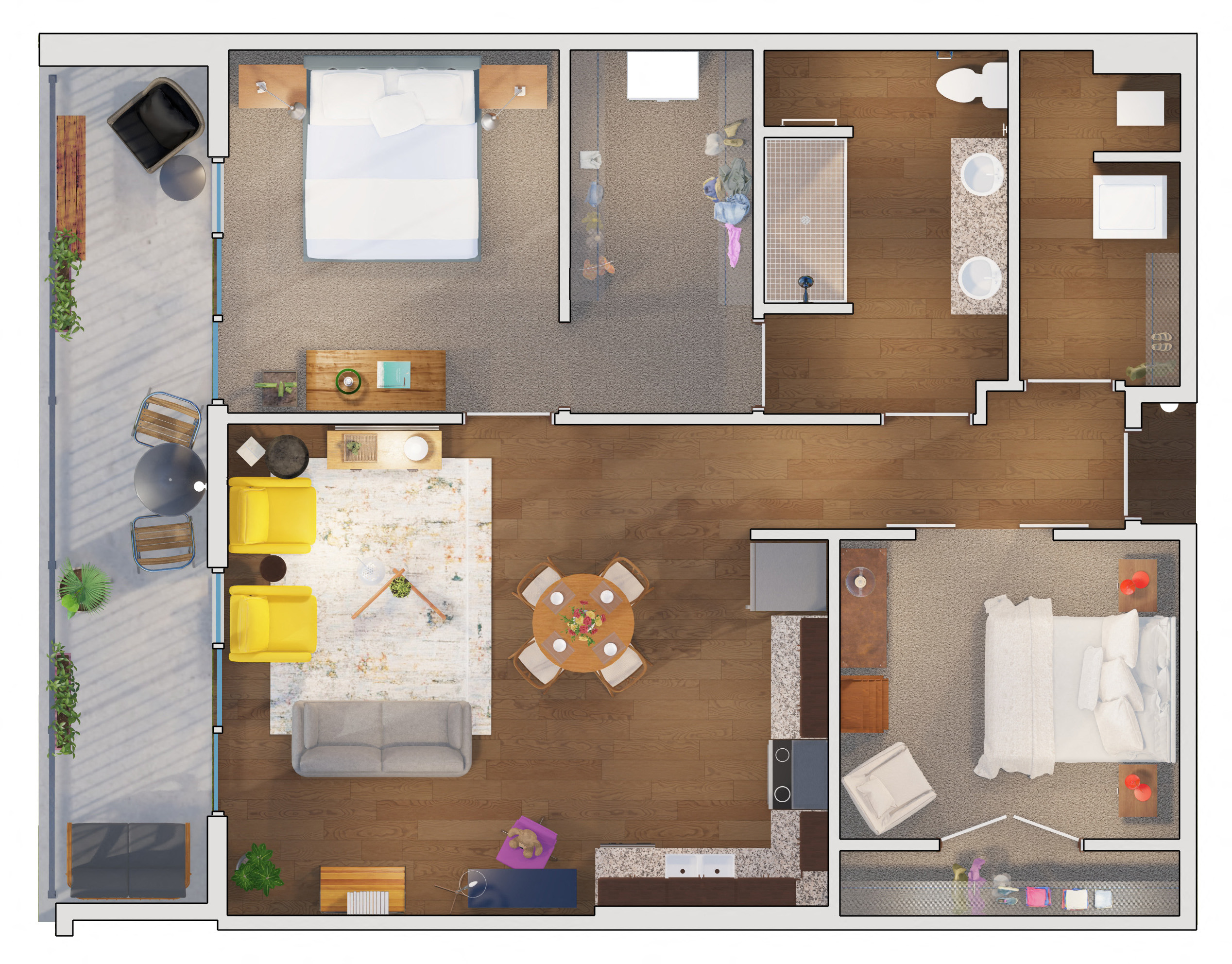Floor plan for 2 beds, 1 bath, 1346 sqft